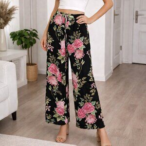 ANGIE PANTS WIDE LEGS, FLOWY, FLORAL ,BOHO, 100% RAYON, SIZE MEDIUM WOMEN